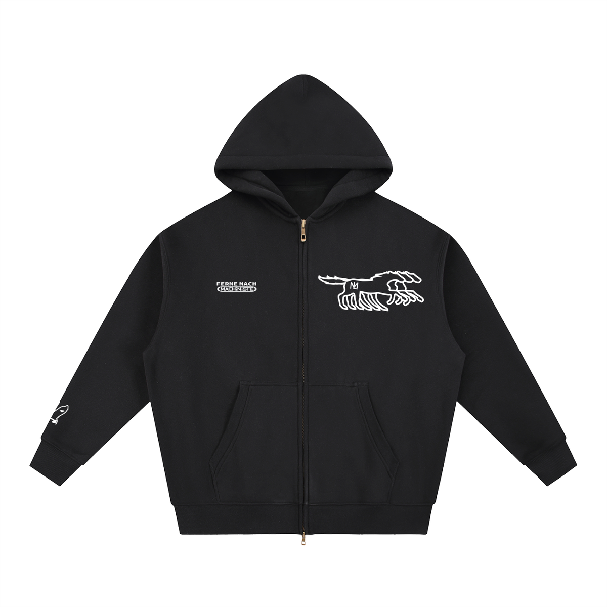 Ferme Zip up Oversized Fleece Boxy Hoodie