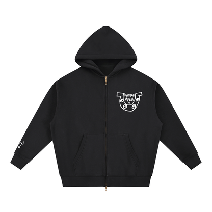 HorseShoe Ferme Zip up Oversized Fleece Boxy Hoodie