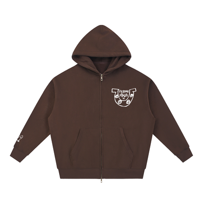 HorseShoe Ferme Zip up Oversized Fleece Boxy Hoodie